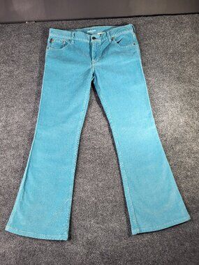 F2 Hollister Teal Corduroy Flare Pants Women's 11 Stretch Retro Y2K Low Rise